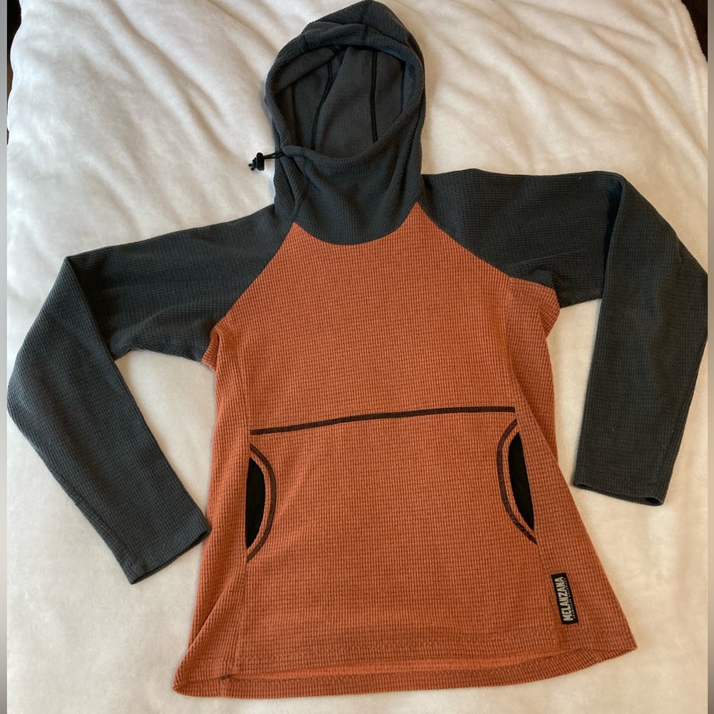 Melanzana Micro Grid Hoodie Womens S Charcoal and Peach